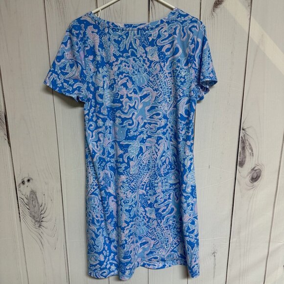 Lilly Pulitzer Cody Dress Large Boca Blue Sea What I Sea Pima EUC - Picture 3 of 10